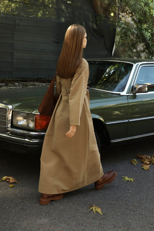 Biye Detaylı Kemerli Elbise Camel - 11