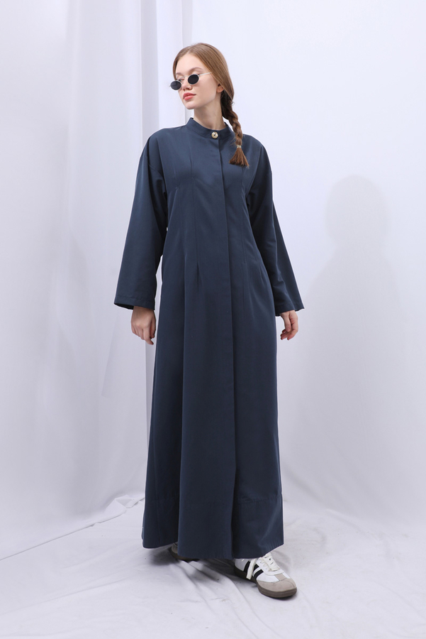 Biye Detaylı Kemerli Elbise Lacivert - 3