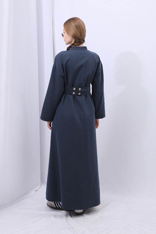 Biye Detaylı Kemerli Elbise Lacivert - 10