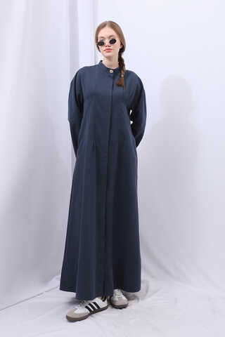 Biye Detaylı Kemerli Elbise Lacivert - 2