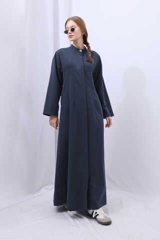 Biye Detaylı Kemerli Elbise Lacivert - 3