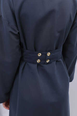 Biye Detaylı Kemerli Elbise Lacivert - 9