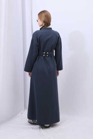 Biye Detaylı Kemerli Elbise Lacivert - 10