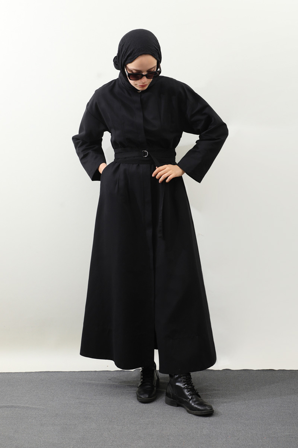 Biye Detaylı Kemerli Elbise Siyah - 2