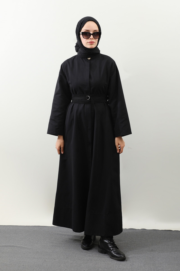 Biye Detaylı Kemerli Elbise Siyah - 4