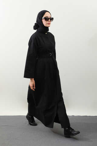 Biye Detaylı Kemerli Elbise Siyah - 5