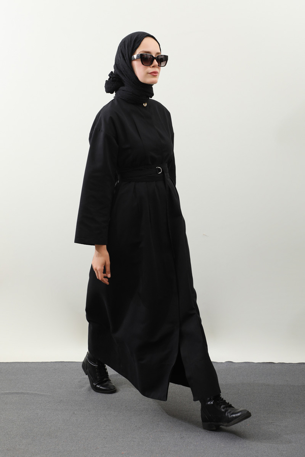 Biye Detaylı Kemerli Elbise Siyah - 5