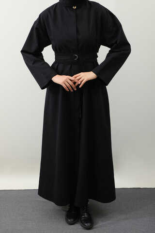 Biye Detaylı Kemerli Elbise Siyah - 6