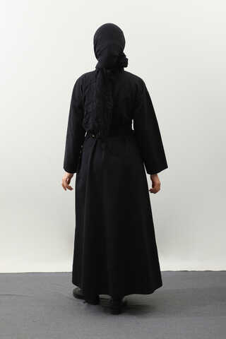 Biye Detaylı Kemerli Elbise Siyah - 9