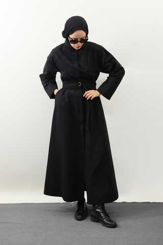 Biye Detaylı Kemerli Elbise Siyah - 2