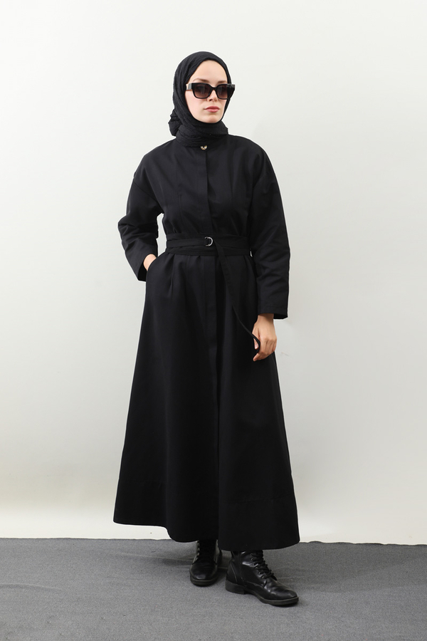 Biye Detaylı Kemerli Elbise Siyah - 3