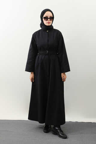 Biye Detaylı Kemerli Elbise Siyah - 4