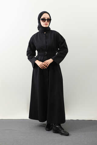 Biye Detaylı Kemerli Elbise Siyah - 1
