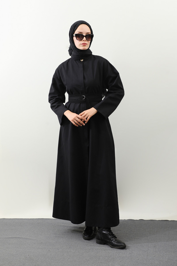 Biye Detaylı Kemerli Elbise Siyah