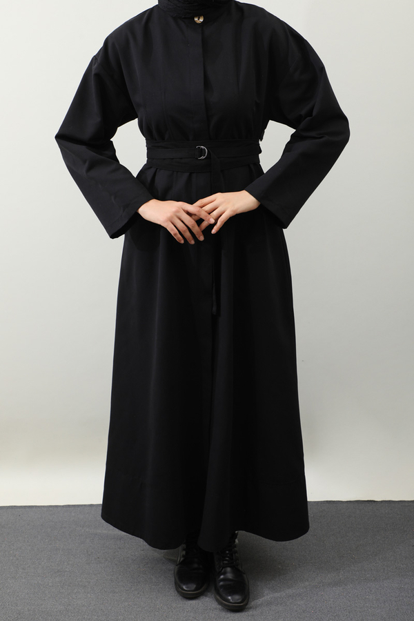 Biye Detaylı Kemerli Elbise Siyah - 6