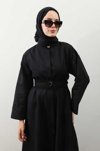 Biye Detaylı Kemerli Elbise Siyah - 7