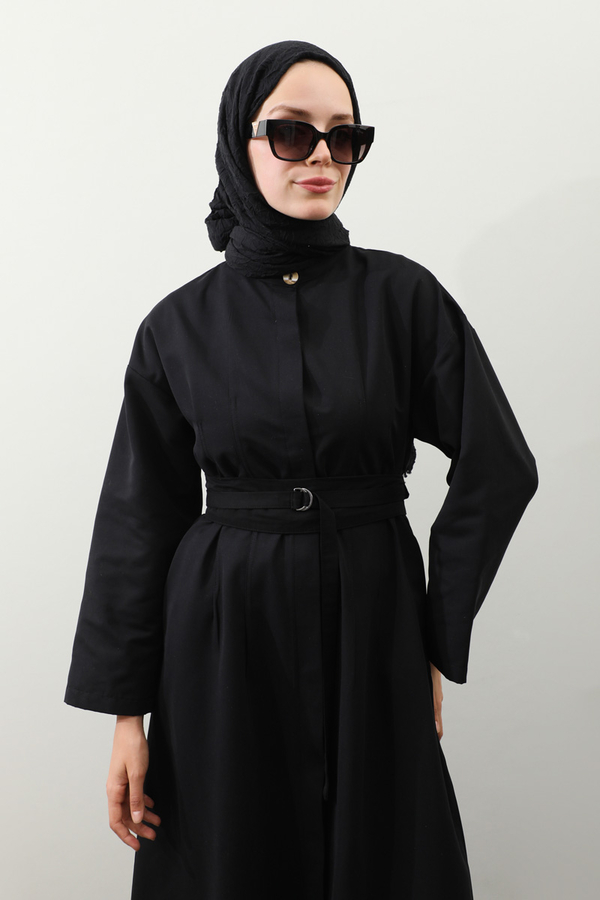 Biye Detaylı Kemerli Elbise Siyah - 7