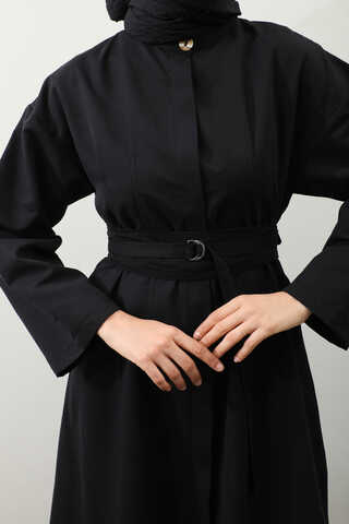 Biye Detaylı Kemerli Elbise Siyah - 8