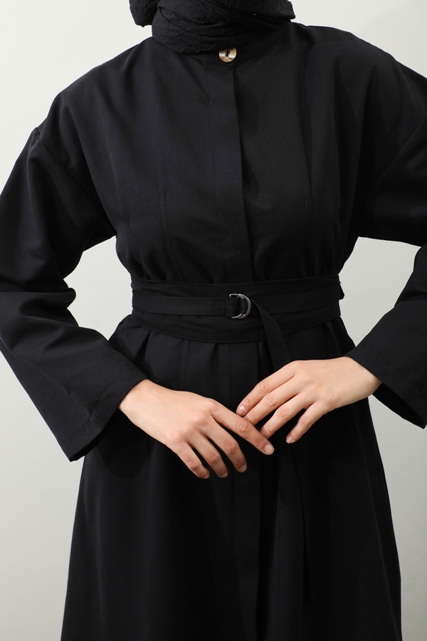 Biye Detaylı Kemerli Elbise Siyah - 8