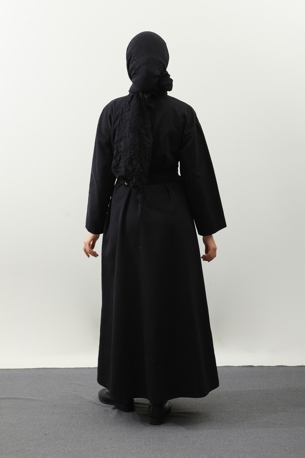 Biye Detaylı Kemerli Elbise Siyah - 9