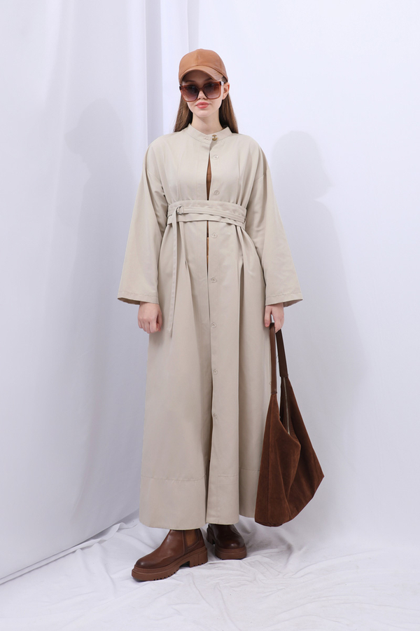 Biye Detaylı Kemerli Elbise Taş - 3