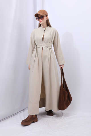 Biye Detaylı Kemerli Elbise Taş - 5