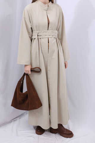 Biye Detaylı Kemerli Elbise Taş - 6