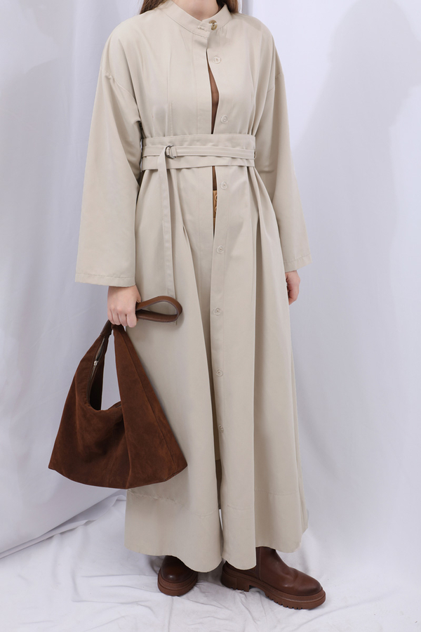 Biye Detaylı Kemerli Elbise Taş - 6