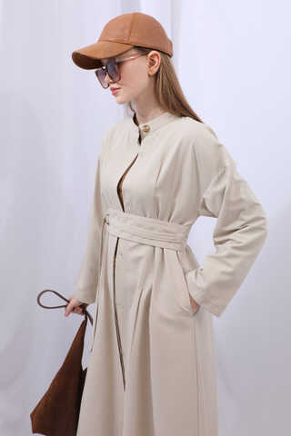 Biye Detaylı Kemerli Elbise Taş - 7