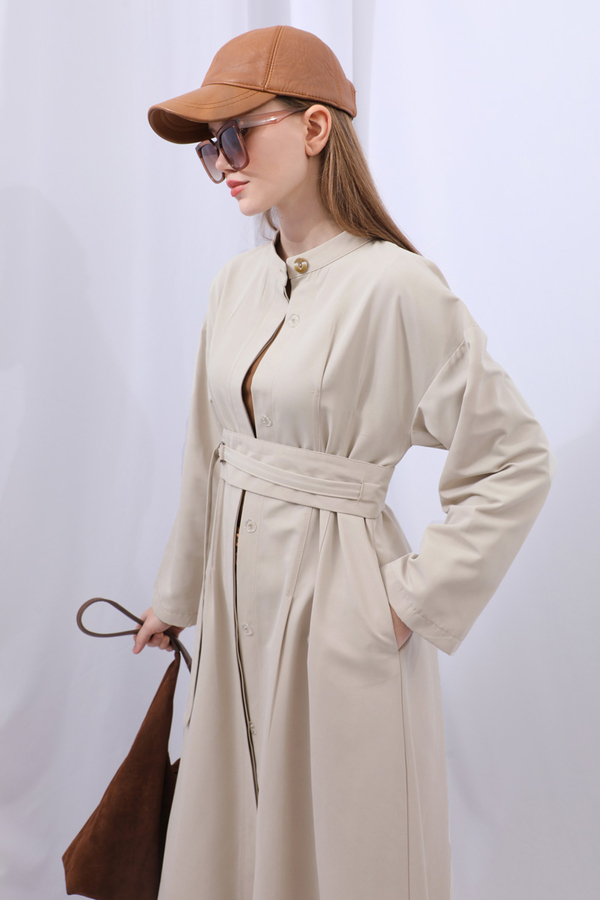 Biye Detaylı Kemerli Elbise Taş - 7