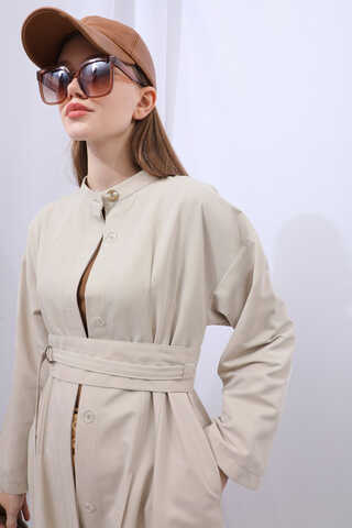 Biye Detaylı Kemerli Elbise Taş - 8