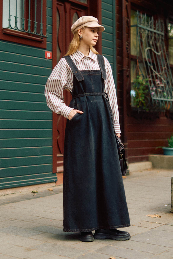 Biye Kuşaklı Denim Jile Koyu Mavi - 9