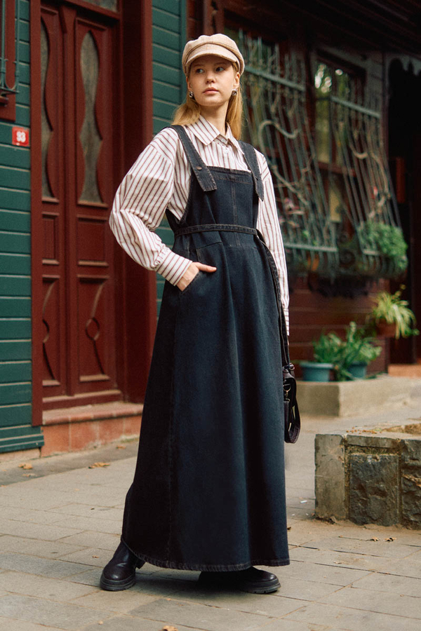 Biye Kuşaklı Denim Jile Koyu Mavi - 1