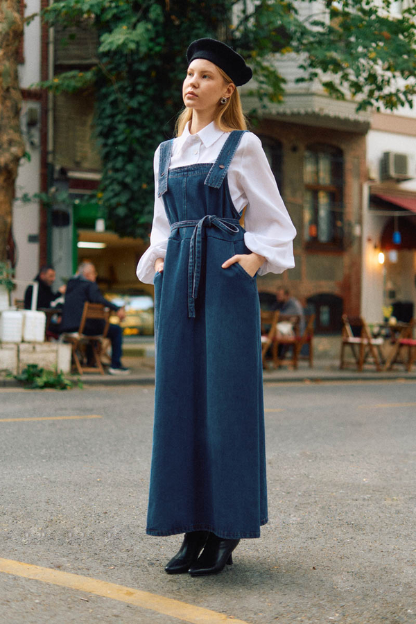 Biye Kuşaklı Denim Jile Mavi - 1