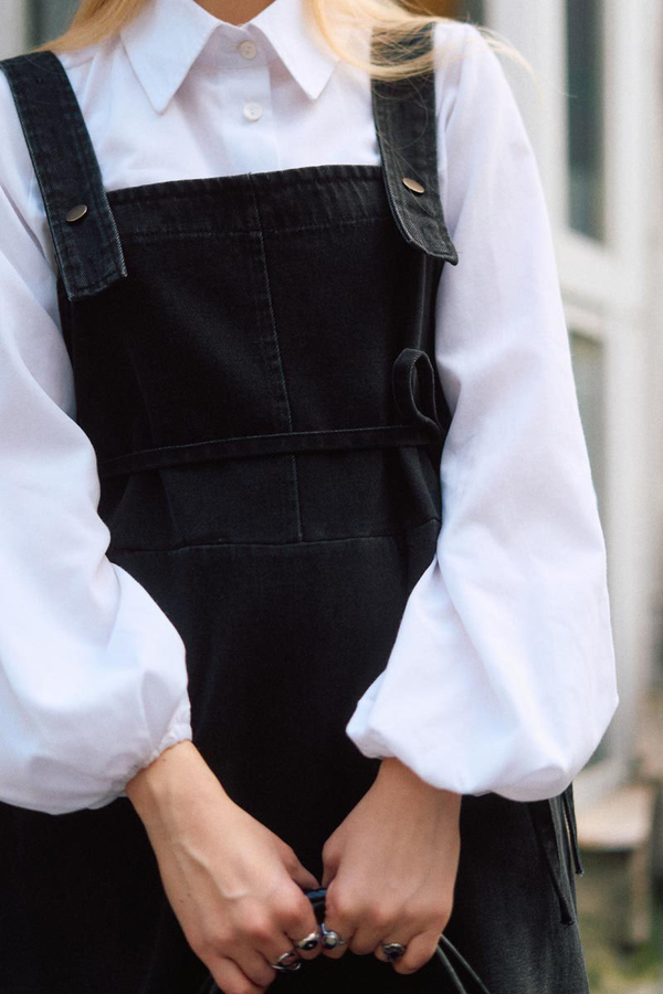 Biye Kuşaklı Denim Jumper Dress Black - 9
