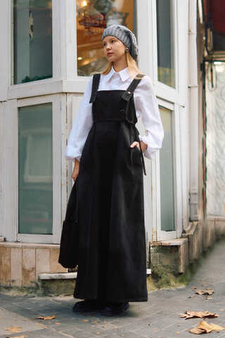 Biye Kuşaklı Denim Jumper Dress Black - 6