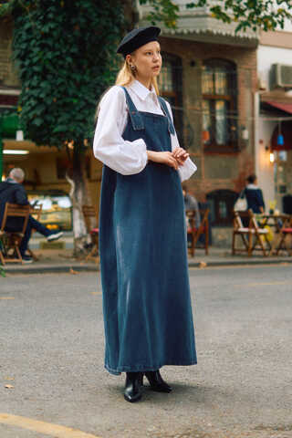 Biye Kuşaklı Denim Jumper Dress Blue - 8