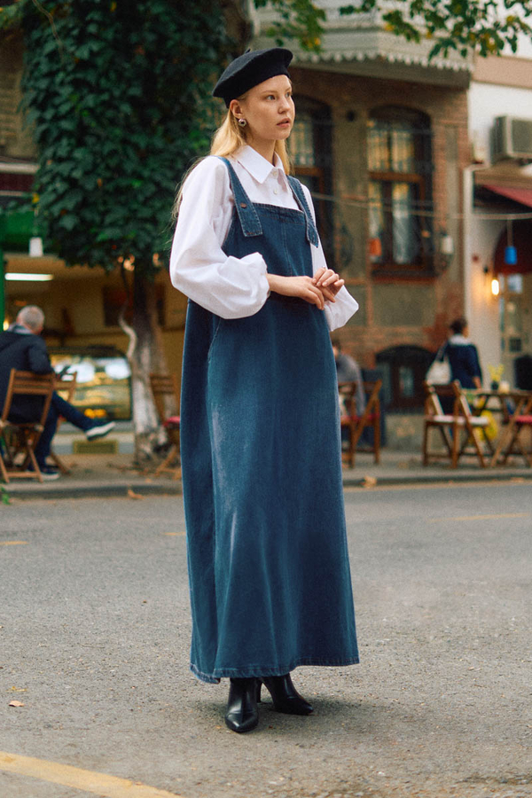 Biye Kuşaklı Denim Jumper Dress Blue - 8