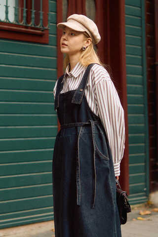 Biye Kuşaklı Denim Jumper Dress Dark Blue - 2