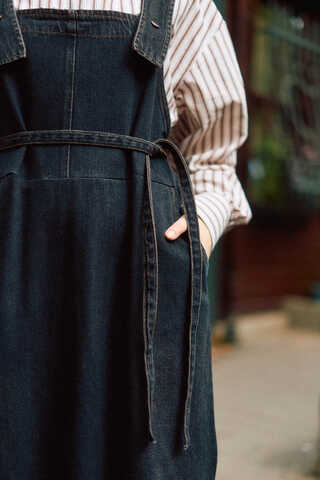 Biye Kuşaklı Denim Jumper Dress Dark Blue - 10