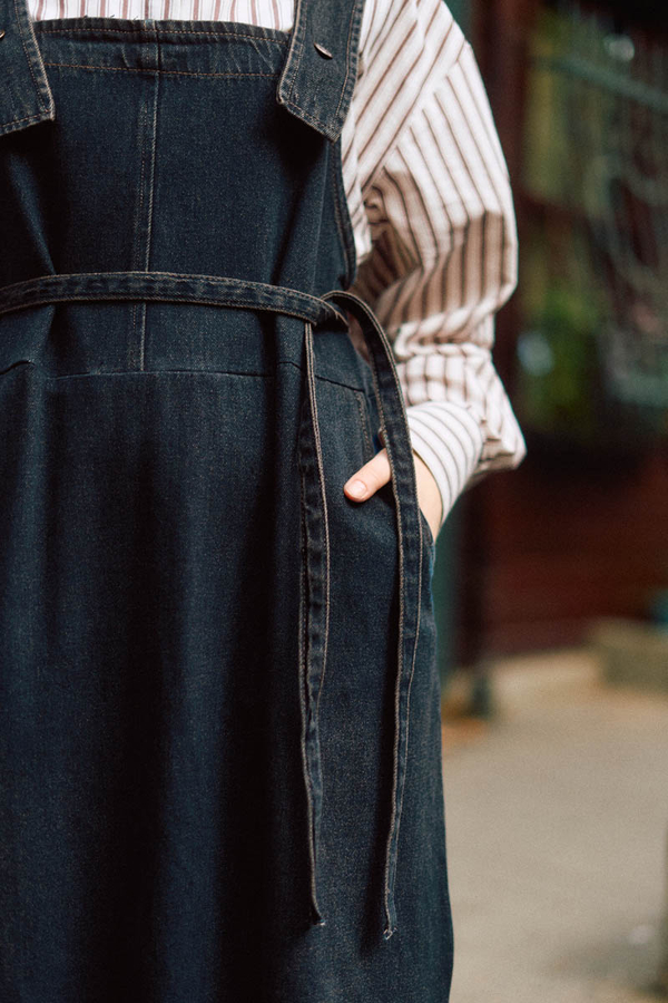 Biye Kuşaklı Denim Jumper Dress Dark Blue - 10
