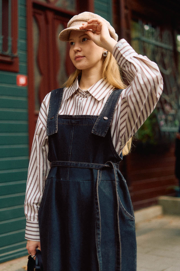 Biye Kuşaklı Denim Jumper Dress Dark Blue - 4