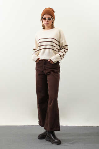 Biyeli Kısa Kazak Krem - 2