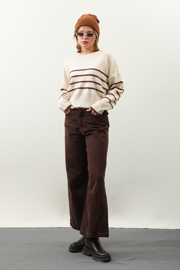 Biyeli Kısa Kazak Krem - 2