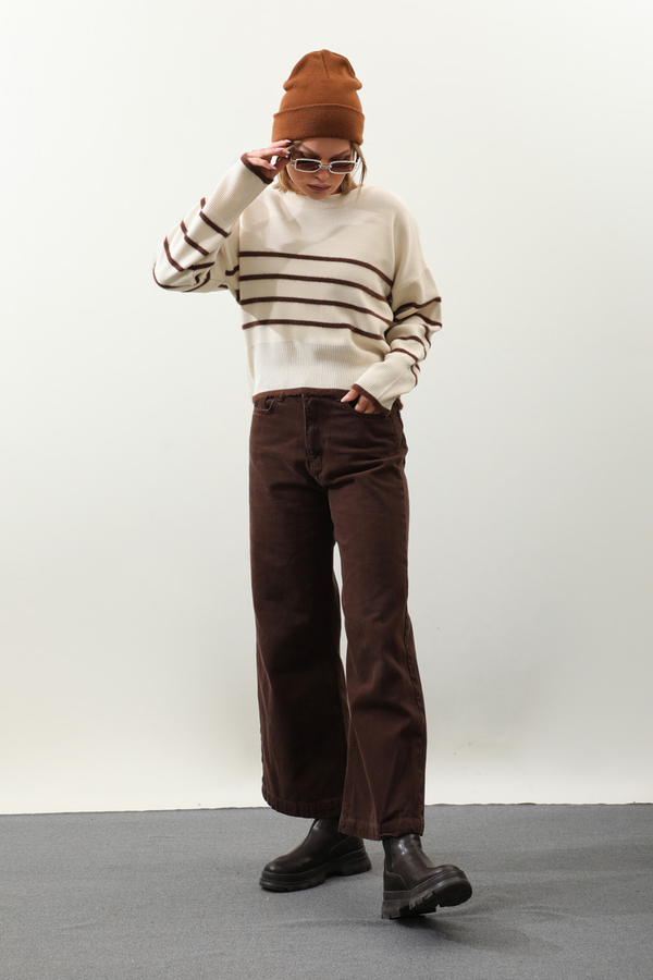 Biyeli Kısa Kazak Krem - 3