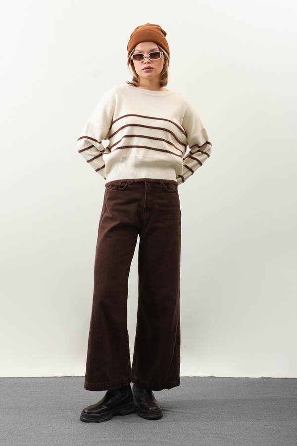 Biyeli Kısa Kazak Krem - 4