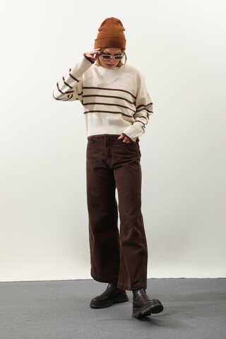 Biyeli Kısa Kazak Krem - 3