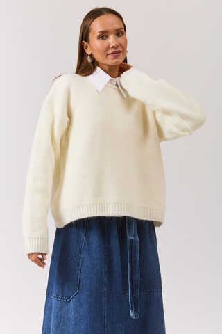 Biyeli Oversize Kazak Beyaz - 8
