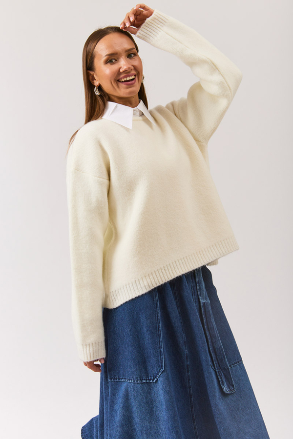 Biyeli Oversize Kazak Beyaz - 9