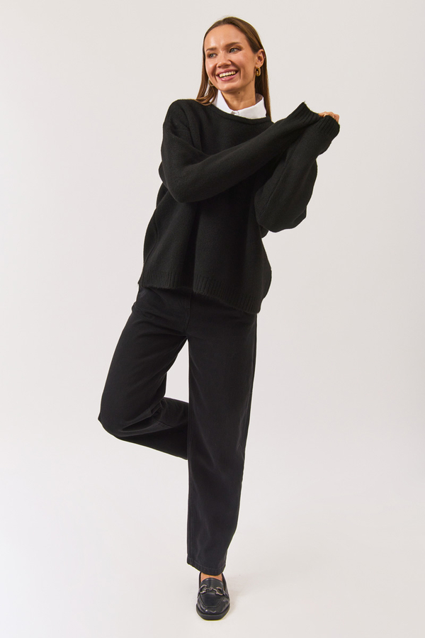 Biyeli Oversize Kazak Siyah - 4